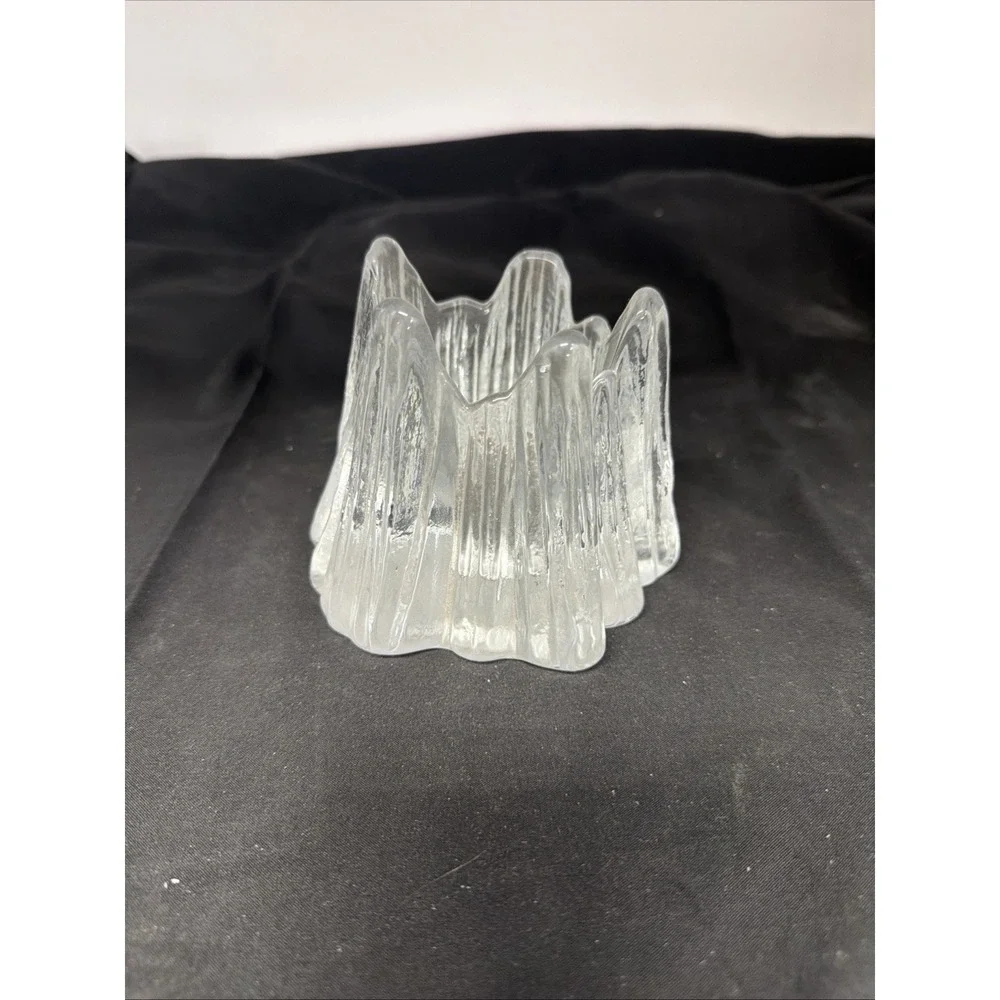 Nybro Sweden Ice Glass Candle Holder Volcano Iceberg Votive Scandinavian MCM